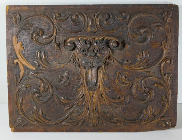 Antique Gothic Revival Carved Walnut Architectural Furniture Panel Mask Repairs