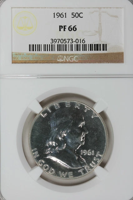 1961    50C NGC    PF66  .50, Benjamin Half, Bell Half Dollar