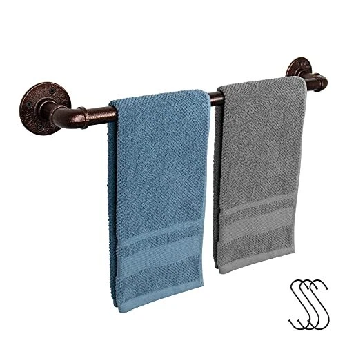 Jeasor Industrial Pipe Towel Rack Towel Bar, Heavy Duty Wall Mounted Rustic F...