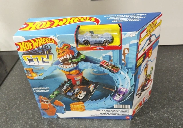Hot Wheels City Wreck & Ride Gorilla Attack Playset with 1 Hot Wheels Car