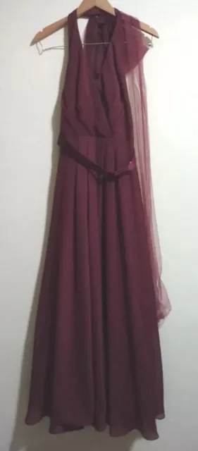 Vera Wang White Label Long Burgundy Dress Sz 4 Lined Sleeveless Backless Formal