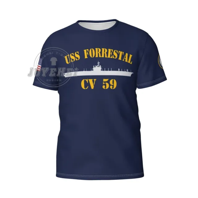 USS FORRESTAL CV-59 T-shirt Men's Casual tshirts Short Sleeve Shirts Top Tee