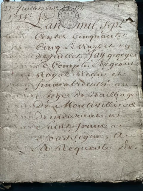 Original,1755 Antik Französisch Offiziell Handgeschrieben Pergament - Abfolge 40