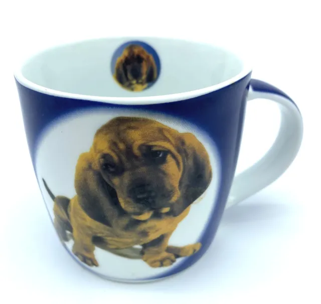 Bloodhound Puppy Dog Cup Mug with Camero Inside Photo 12 oz Navy Background