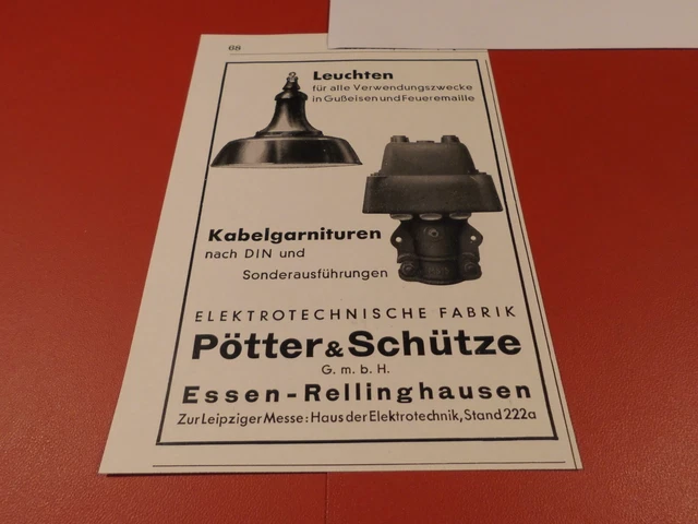 Pötter & Schütze GmbH Essen Rellinghausen, Leuchten ...:Werbeanzeige 1934