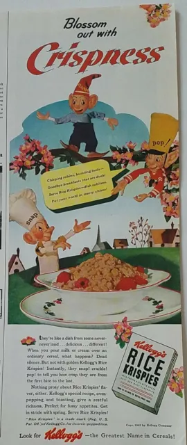1942 Kellogg's Rice Krispies Cereales Chasquear Craquelado Pop Flor Out Vintage