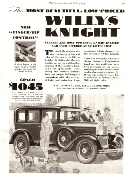 1929 Willys Knight Coach Toledo Ohio Fisk Tires Flapper Girl Schnauzer Print Ad