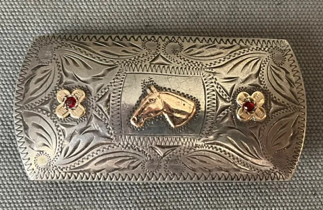 Ricardo Sterling Silver 10K Gold & Rubies “Horse Head” Trophy Buckle