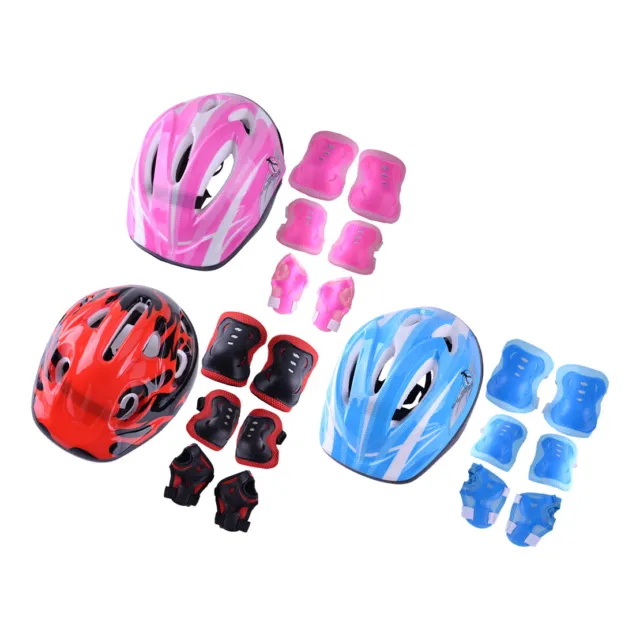 7pc Boys Girls Kids Safety Skating Bike Helmet Knee Elbow Protective Gear Set
