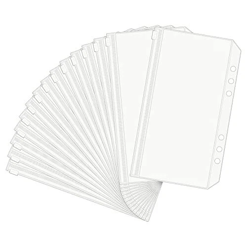 15PCS A6 6-Holes Binder Pockets Clear PVC Binder Envelopes Zipper Binder Pouche