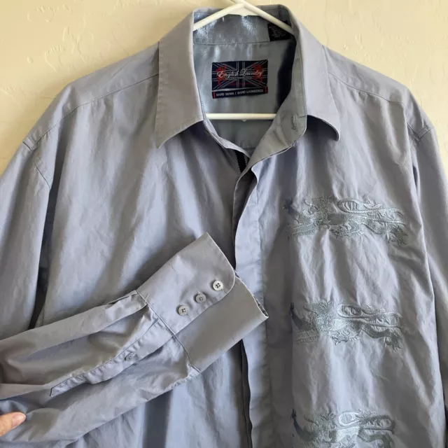 English Laundry Button Up Shirt Blue Long Sleeve Mens XXL