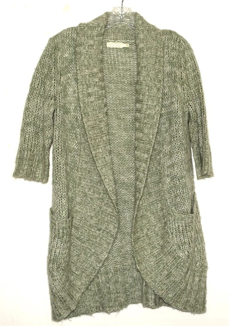 Pins & Needles Green Chunky Knit Womens Swing Style Long Sweater w/ Mohair Sz L