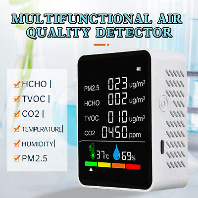 6In1 Digital Thermometer Humidity Tester CO2 PM2.5 HCHO TVOC Air Quality Monitor