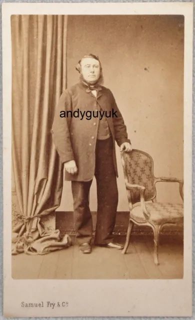 Cdv Standing Man By Samuel Fry London Antique Photo Curtain Chair Smart Suit