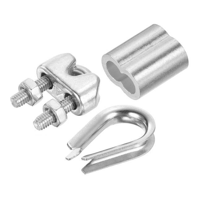5/32" Wire Rope Kit, 48 Pack M4 Stainless Steel Thimbles Clamps Crimping Loop