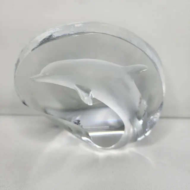 Mats Jonasson Lead Crystal Glass Dolphin Paperweight Sculpture  Sweden
