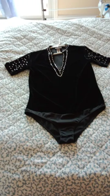 Boys black velvet stoned XAMAS Latin ballroom dance shirt/bodyshirt size 14-16 