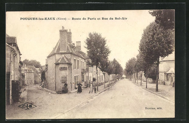 CPA Pougues-les-Eaux, Route de Paris and Rue du Bel-Air