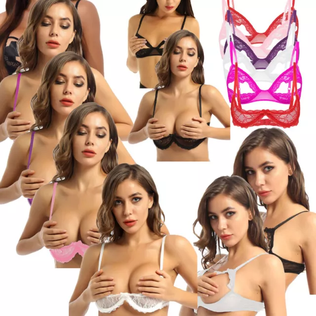 Women's Sheer Lace 1/4 Cup Push Up Bra Top Shelf Bra Underwire Bralette Lingerie