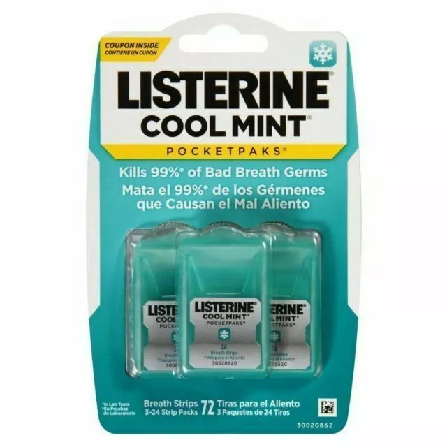 LISTERINE POCKETPAKS Tiras de Respiración Fresca - Genial Como Nuevo, Paquete de 24 Tiras, Juego de...