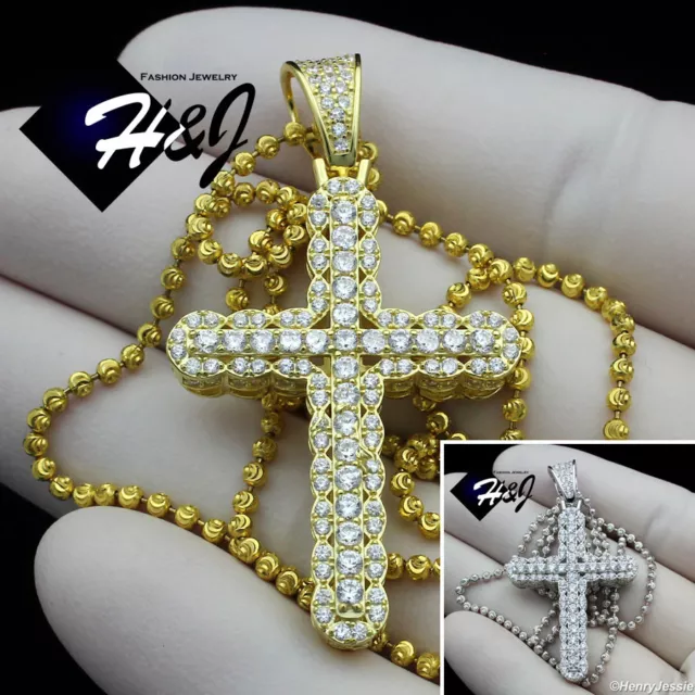 925 Sterling Silver Cubic Zirconia Gold Plated/Silver Chain 3D Cross Pendant*226