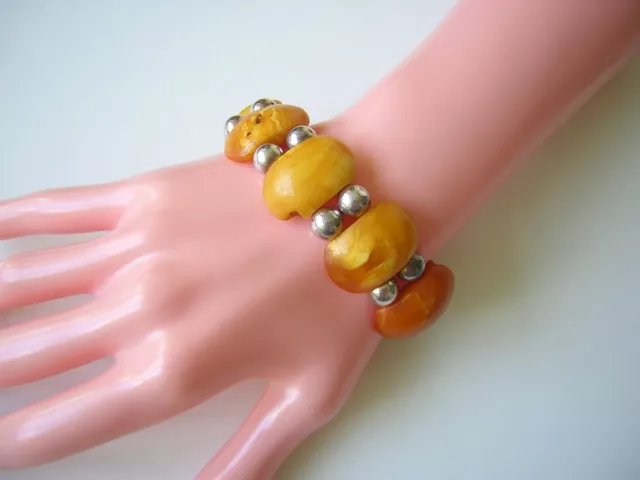 Bracelet Butterscotch Nature Ambre & Vrai Boules D'Argent 21,0 G Ambre 2