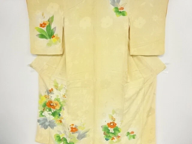 42455# Japanese Kimono / Antique Kimono / Embroidery / Floral Plants