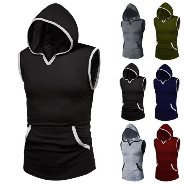 Men's Workout Hooded Tank Tops Bodybuilding Muscle Sleeveless Gym Hoodies T Shir