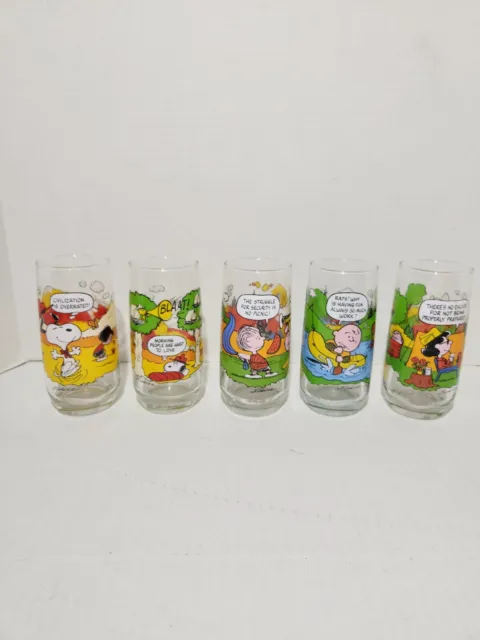 Vintage McDonald's Peanuts Camp Snoopy Collectible Glasses - Complete Set of 5