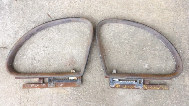 1939 Chevy 4 Door QUARTER WINDOW MOLDINGS / GLASS SLIDERS Original GM pair