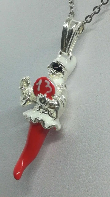 Ciondolo Corno Portafortuna Pulcinella In Argento Massiccio Smaltato - Exploit Argenti 22mm
