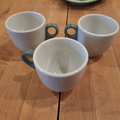 3 VINTAGE SHENANGO China Demitasse Expresso Coffee Cups White and Aqua