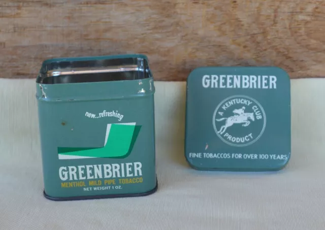 Empty VTG 1oz  Greenbrier Menthol Mild Pipe Tobacco Tin A Kentucky Club Product