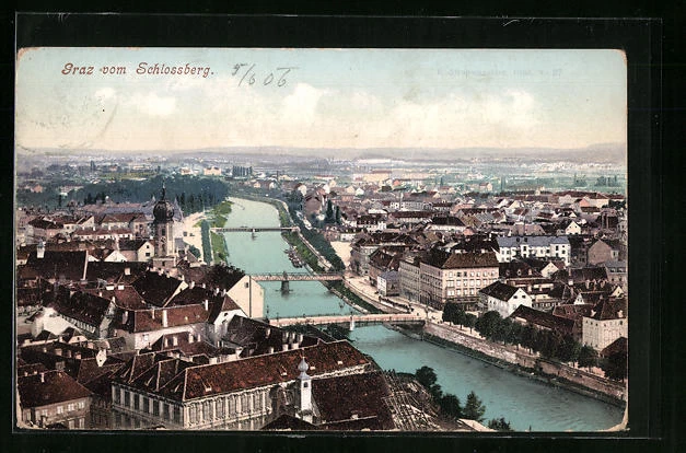 AK Graz, Stadttotale vom Schlossberg aus 1906