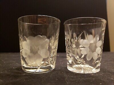 (2) Whiskey Tumblers Shot Glasses- American Brilliant Period Cut glass Crystal