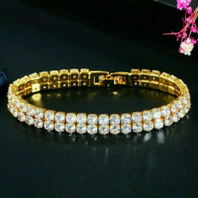 7Ct Round Cut Lab Created Diamond Women's Tennis Bracelet 14K Yellow Gold Plated