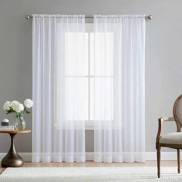 2 cortinas de tul blancas súper suaves de gran mano para decoración de sala de estar MV6Z9