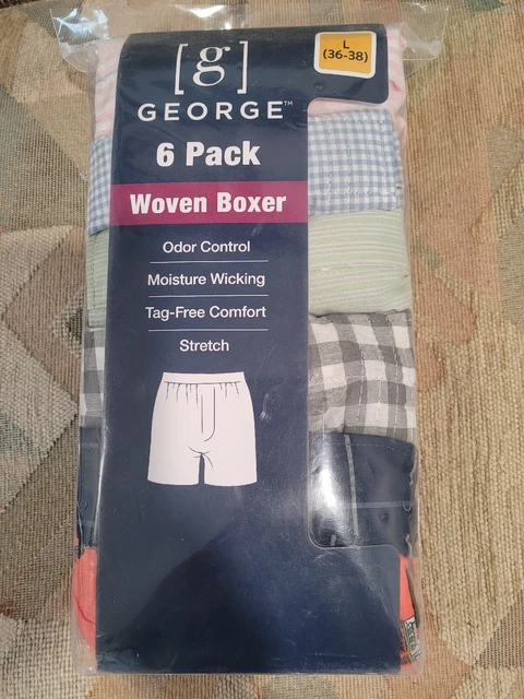 NEW George 6-Pack Men's Woven Boxers Underwear Cotton Blend Plaid Size Large