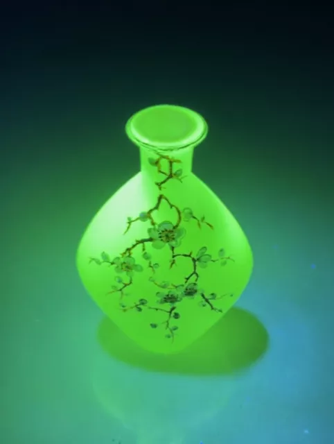 Antique Josef Riedel Green Satin Cased Glass Bud Vase or Perfume Bottle - Glows!