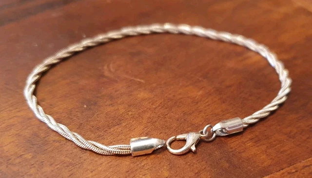 Bracelet Ancien En Argent Massif 19e Siècle - Chaine Maille Souple, Bon état