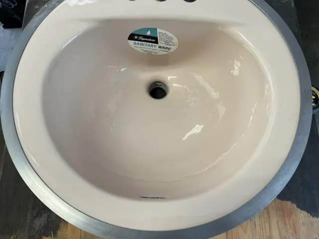 MCM Montgomery Ward Signature Sanitary Ware Light Peach Sink Wash Basin NOS