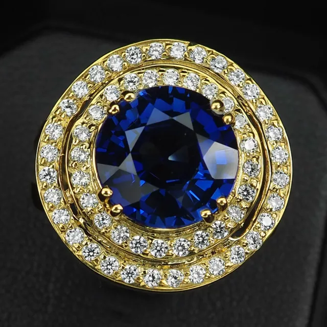 Sapphire Kashmir Blue Round 9 CT. 925 Sterling Silver Gold Ring Size 9 Jewelry