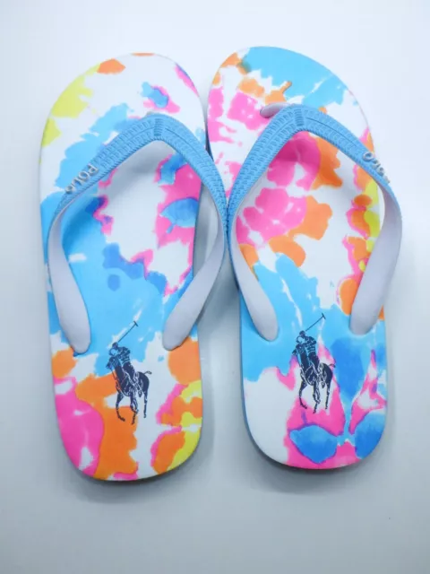 New! Polo Ralph Lauren Sandals Flip Flops -10 11 Us 7.5 41 White Tie Dye Pony