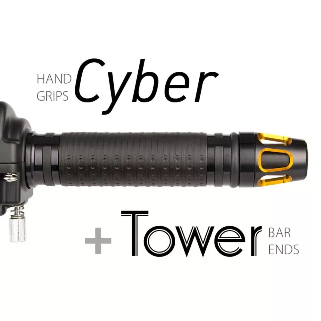 KiWAV Motorcycle Cyber grips Black with Tower Bar Ends Gold/Black