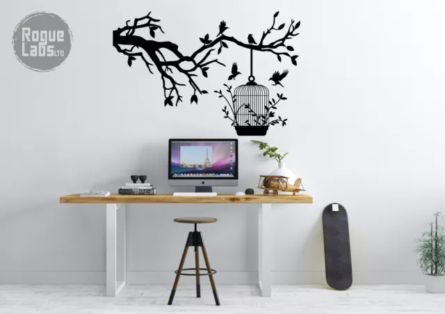 Tree Branch With Bird Cage - Sticker Vinyl Decal Design Car Home Wall Art