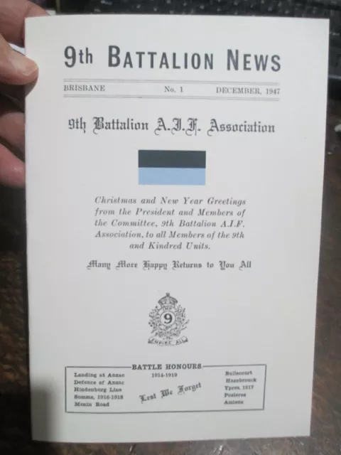9th Battalion AIF News No 1 1947 Broodseinde Ridge Menin Road Members listed