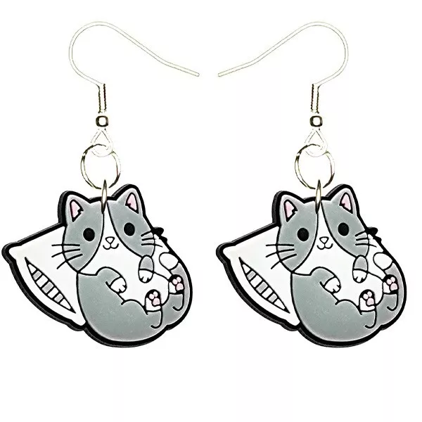 Kitty Cat Earrings Handmade Hypoallergenic Silver Plated Fishhooks