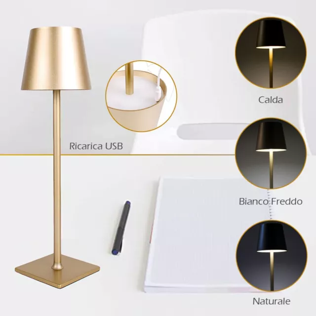 Lampada da tavolo led ricaricabile poldina oro nera bianca grigia 4000k 6400k ok 2