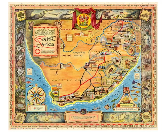 A Ppictorial Map of South Africa 1950 75cm x 60cm High Quality Art Print