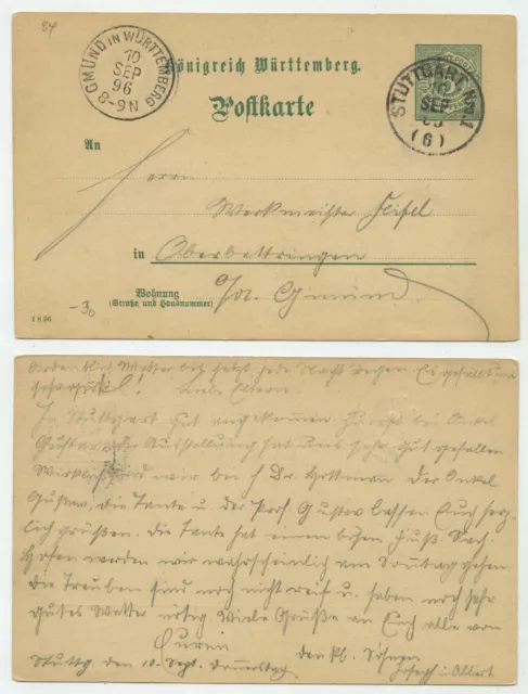 91885 - Ganzsache P 37 - Postkarte - Stuttgart 10.9.1896 nach Oberbettringen